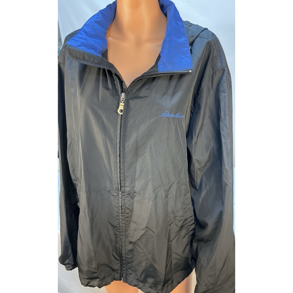 Eddie Bauer Mens Black Full Zip Hooded Lightweight Windbreaker Jacket Sz Large